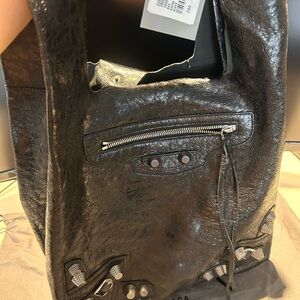 Balenciaga Giant Stud Motorcycle Tote Black Lambskin Leather Bag With Tags